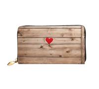 NPOREJKNGF Wood Heart Stylish Leather Wallet for Fashionable Printed Wallet with Multiple Card Slots, Zippered Coin Pocket & Id Window Gift