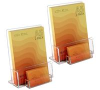 NPPLUS A5 Acrylic Leaflet Holder with Business Card Box, 2 Pack Clear Brochure Stand, Flyer Storage Countertop Display for Magazine, Pamphlet, Booklets, Menu, Journals, Business Card