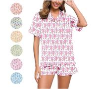 NPSMOPC 2 Piece Womens Roller Rabbit Pajamas Y2k Pajama Set Monkey Bunny Tiger Floral Pj Shorts Roller Rabbit Dupe (Pink,Medium)
