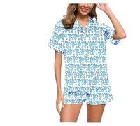 NPSMOPC Womens Rabbit Monkey Print 2 Piece Womens Roller Rabbit Pajamas Y2k Pajama Set Monkey Bunny Tiger Floral Pj Shorts (Blue,Medium)