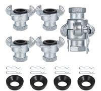 NPT Iron Air Hose Fittings, 4 Sets 1/2 Inch Female End Chicago Fitting, Universal Hose Coupling, Air Hose Fitting Set with Safety Clips and Spare Rubber Gaskets, Carbon Steel Air Hose Coupler