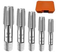 NPT Pipe Tap Set Professional Hand Threading Tools 5 Piece Kit 1/8-3/4 Inch for Pipe Fittings(A)