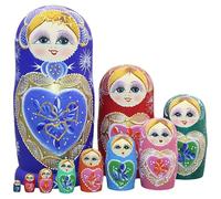 NPXUAMTJ 10Pcs Traditional Babushka Russian Nesting Dolls Hand Painted Wood Matryoshka Nesting Dolls Folk Arts Collectible Figure