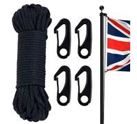 NQ Flag Pole Rope with Flag Pole Clip, 50FT/ 15M Nylon Flag Rope with 4 Pcs Clip Hooks, Flag Halyard Kit, Nylon Cord for Outdoor, Camping, Swing, Clothesline, Garden(Black)