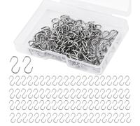 NQEUEPN 100pcs Small S Shaped Hooks, Mini Stainless Steel Hooks with Storage Box for DIY Crafts, Jewelry, Key Chain Tags (Silver)