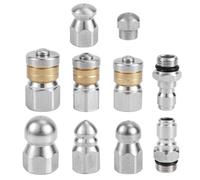 NQEUEPN 10pcs Sewer Jetter Nozzle with 1/4" & 3/8" NPT Quick Connectors, Stainless Steel Karcher Jet Nozzle for Pressure Washer Drain Jet Hose Cleaning Tool Spray Nozzle Tips Kit 5000 PSI