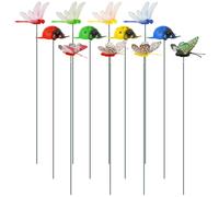 NQEUEPN 12pcs Decorative Garden Stakes, 3D Artificial Dragonfly Garden Decor Realistic Ladybug Butterfly Ornaments for Outdoor Patio Yard Plant Flower Pot Decoration (No Clips)