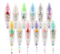 NQEUEPN 12pcs Decorative Tape Pen, Cute Animals Press Type Decorative Pen Tape Roller Pen DIY Creative Cartoon Correction Tape for Boy Girls Gift Teacher Class Rewards (12 Themes)