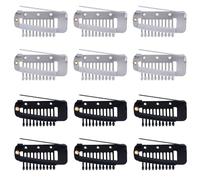 NQEUEPN 12pcs Wig Clip with Safety Pins, 10-Teeth Hair Extension Snap Invisible Wig Combs to Secure Wig No Sew Chunni Grip Dupatta Clips for Girls Women Wig Headscarf Hijab & Tikka (Black, Silver)