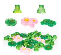 NQEUEPN 20pcs Mini Resin Frogs with 7 Lotus Leaf Miniatures & 3 Miniature Lotus Flowers, Realistic Cute Green Tiny Frog Figurines Small Statues for DIY Crafts Dollhouse Garden Glass Container Decor