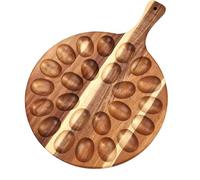 NQEUEPN 24 Holes Deviled Egg Platter, Reversible Acacia Wood Devil Egg Tray Thick Round Charcuterie Serving Container Board Deviled Egg Plate Holder Carrier for Easter Christmas Kitchen Countertop