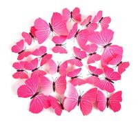 NQEUEPN 24pcs Butterfly Wall Decor, Magnet Monarch Butterfly Artificial 3D Fridge Wall Stickers Art for Refrigerator Locker Wall Home Party Decorations (Rose Red)