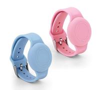 NQEUEPN 2pcs Kids Wristbands for Airtag, Waterproof Silicone Bracelet for kids Adjustable Soft Watch Band for airtag for Toddler Child GPS Tracking Tagging (Light Blue, Pink)