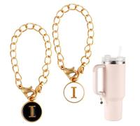 NQEUEPN 2pcs Letter Pendant Accessories for Stanley Cup, Initial Letter Handle Personalized Name ID Alphabet Pendant Chain for Stanley Tumbler (Letter I), 10.6cm/4.17 inch, gold, white, black