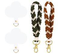 NQEUEPN 2pcs Phone Wrist Strap, Woven Phone Bracelet Strap with 2pcs Phone Tether Tabs Cell Phone Wristlet with Live Buckle Boho Rope Keyring Phone for Girls Women Gift (Caramel, Apple Green)