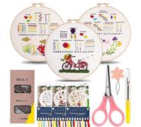 NQEUEPN 3 Pack Embroidery Kit for Beginners, Starter Embroidery Kits Learn 23 Different Stitches Hand Stitching Kit with Embroidery Pattern for Stitching Lovers Adults Beginners
