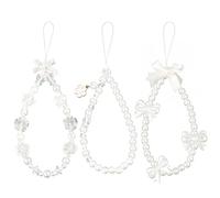 NQEUEPN 3pcs Beaded Phone Bracelet Strap, White Pearl Bow Cell Phone Charms Rose Flower Phone Chain Lanyard Y2K Phone Wristlet for Women Girls