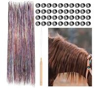 NQEUEPN 40pcs Horse Bling Accessories Set, Colorful Horse Mane and Tail Tinsel Tassel Horse Glitter Hair Extensions Decorations for Western Wedding Bride Horses Celebrations, with Tools
