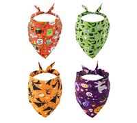 NQEUEPN 4pcs Halloween Dog Bandana, Triangle Dog Bandanas, Orange, Medium, Style 2