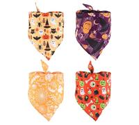 NQEUEPN 4pcs Halloween Dog Bandana, Triangle Dog Scarf, Pumpkin Bat Pattern, Medium, Orange, Polyester, Bandana