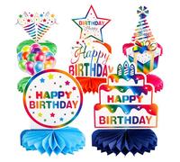 NQEUEPN 8pcs Happy Birthday Table Decorations, Rainbow Birthday Centerpieces Holographic Colorful Honeycomb Centerpiece for Boys Girls Birthday Party Celebration Supplies Table Toppers Props