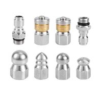 NQEUEPN 8pcs Sewer Jetter Nozzle Kit with 1/4" & 3/8" NPT Quick Connectors, Stainless Steel, 5000 PSI, 8 Nozzles, 2 Connectors, Sewer Jet Hose Cleaning Tool