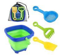 NQEUEPN Beach Toys Set, Collapsible Bucket with 3 Shovel Sand Toys & Mesh Bag Foldable Pail Bucket Beach Sand Toys Set for Toddlers Kids Boys and Girls Travel Beach Party Summer Activities