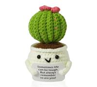 NQEUEPN Crochet Positive Cactus, Handmade Knitted Cactus Toy Cute Funny Potato Emotional Positive Life Doll Ornaments Gifts with Encouraging Card for Adults Kids Friends Room Office Desktop Decor