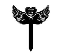 NQEUEPN Dog Grave Marker Cross Memorial Stake, Dogs Headstone Sign Puppy Cemetery Plaque with Black Angel Wings and Paw, Pet Funeral Remembrance Sympathy Decorations for Garden Yard Outdoors