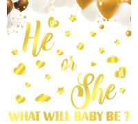 NQEUEPN Gold Gender Reveal Stickers Self-Adhesive Boy or Girl Reveal Backdrop Baby Shower Party Decal Sign Banner for Party Backdrop Decoration