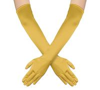 NQEUEPN Women's Gold Long Satin Gloves, 21" Stretchy Opera Gloves for Women, Adults