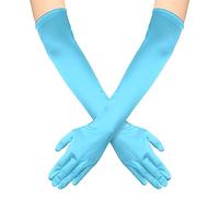 NQEUEPN Women's Long Elbow Satin Gloves 21" Stretchy 1920s Opera Hand Care Moisturizing for Girls Evening Party Dance (Light Blue)