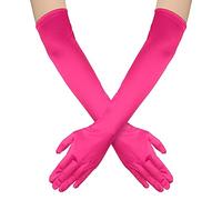 NQEUEPN Women's Long Satin Elbow Gloves, 21" Stretchy Moisturizing Opera Gloves for Evening Party Dance (Rose Red)