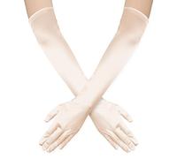 NQEUEPN Women's Long Satin Elbow Gloves, 21" Stretchy Opera Gloves for Evening Party Dance (Champagne)