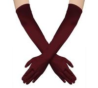 NQEUEPN Women's Long Satin Elbow Gloves, 21" Stretchy Opera Gloves for Evening Party & Dance (Dark Red)