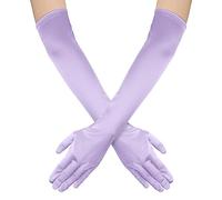 NQEUEPN Women's Long Satin Gloves, Purple, Size S