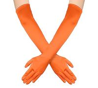 NQEUEPN Women's Orange Spandex Gloves, 21" Long, One Size Fits All, Perfect for Evening Party, Dance, Wedding, etc.