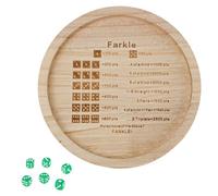 NQEUEPN Wooden Farkle Dice Tray with 6 Dice, 7 Inch Round, Wood Color, Black, Green, Solid, Simple Style, Game-Specific Design, Perfect for Family Gatherings