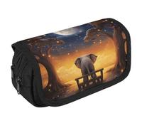 NQHJT Pencil Pouch Animal Elephant Owl Tree Moon Star Large Capacity Pencil Case Double Zipper Storage Bag 2 Compartments Portable Multifunctional Bag Desk Organizer Marker Pen Case