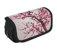 NQHJT Pencil Pouch Blooming Cherry Tree Large Capacity Pencil Case Double Zipper Storage Bag 2 Compartments Portable Multifunctional Bag Desk Organizer Marker Pen Case