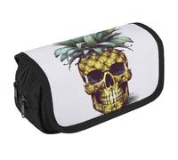 NQHJT Pencil Pouch Cool Skull Pineapple Large Capacity Pencil Case Double Zipper Storage Bag 2 Compartments Portable Multifunctional Bag Desk Organizer Marker Pen Case