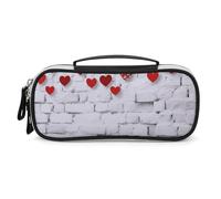 NQHJT Wide Opening Pencil Case for Men Large Capacity Pencil Pouch Organizer Hearts on White Brick Wall Portable Aesthetic Pencil Bag Stationery Marker Pouch Makeup Bag Organizer