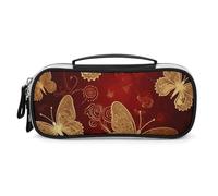 NQHJT Wide Opening Pencil Case for Men Large Capacity Pencil Pouch Organizer Valentine Hearts Golden Butterfly Portable Aesthetic Pencil Bag Stationery Marker Pouch Makeup Bag Organizer