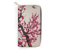 NQHJT Womens Wallet Blooming Cherry Tree Leather Wallet for Women Multi-Pocket Long Wallet Ultra Slim Thin Wallet with Zipper Pocket for Work Shopping, style, 19.7x10.5cm