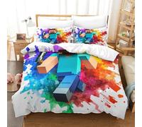 NQHXLRUDC Sandbox Game 3D Printed Bedding Set Game Graphics Duvet Cover 3 Pcs with Pillowcase Zipper Microfibre Kids Boys Girls Double（200x200cm）