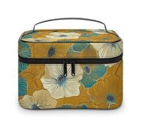 NQLYRE Large Opening Cosmetic Bag for Women Portable Mustard And Teal Printed Toiletries Bag Travel Bag Storage Bag with Handle, style, 25x18x15cm, Cosmetic Bag
