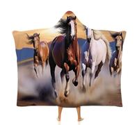 NQLYUT Blanket Hoodie Poncho Blanket Sweatshirt Running Horses Wearable Blanket Wrap Functional Throw Blanket Wearable Blanket Hooded Throw Cape Gifts for Adults Bed Decorative, Running Horses,