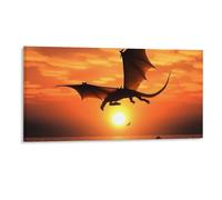 NQLYUT Decorative Painting Sea Sunset Flying Dragon Posters Canvas Painting Wall Art Aesthetic Painting for Living Room Unframed to Hang Wall Decor Wall Paintings for Room Bedroom