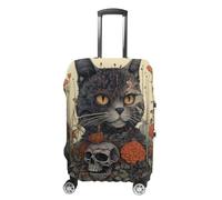 NQLYUT Luggage Cover Elastic Suitcase Cover Anti-Scratch Suitcase Covers Travel Cat And A Skeleton Luggage Covers Luggages Protector for Travel Adult Luggages Decorative 18-32 Inch, Cat and a