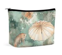 NQLYUT Makeup Bag Portable Cosmetic Bag A Few Animal Toiletry Bag Makeup Organizer Case Large Capacity Zipper Pouch Travel Toiletry Pouch for Women Men, Fish and Umbrella, One Size, Art Deco